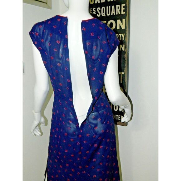 Young Edwardian Arpeja Dress Jacket Size 7 Vintage Blue Red Print Matchsticks - Picture 13 of 15